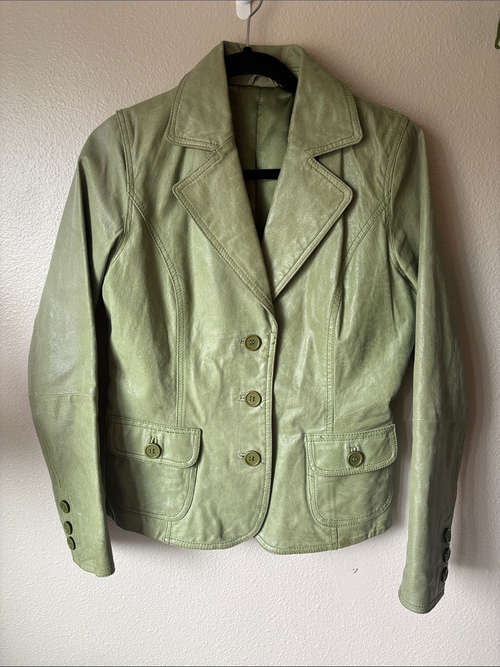 Light Green Women's Leather Blazer Jacket